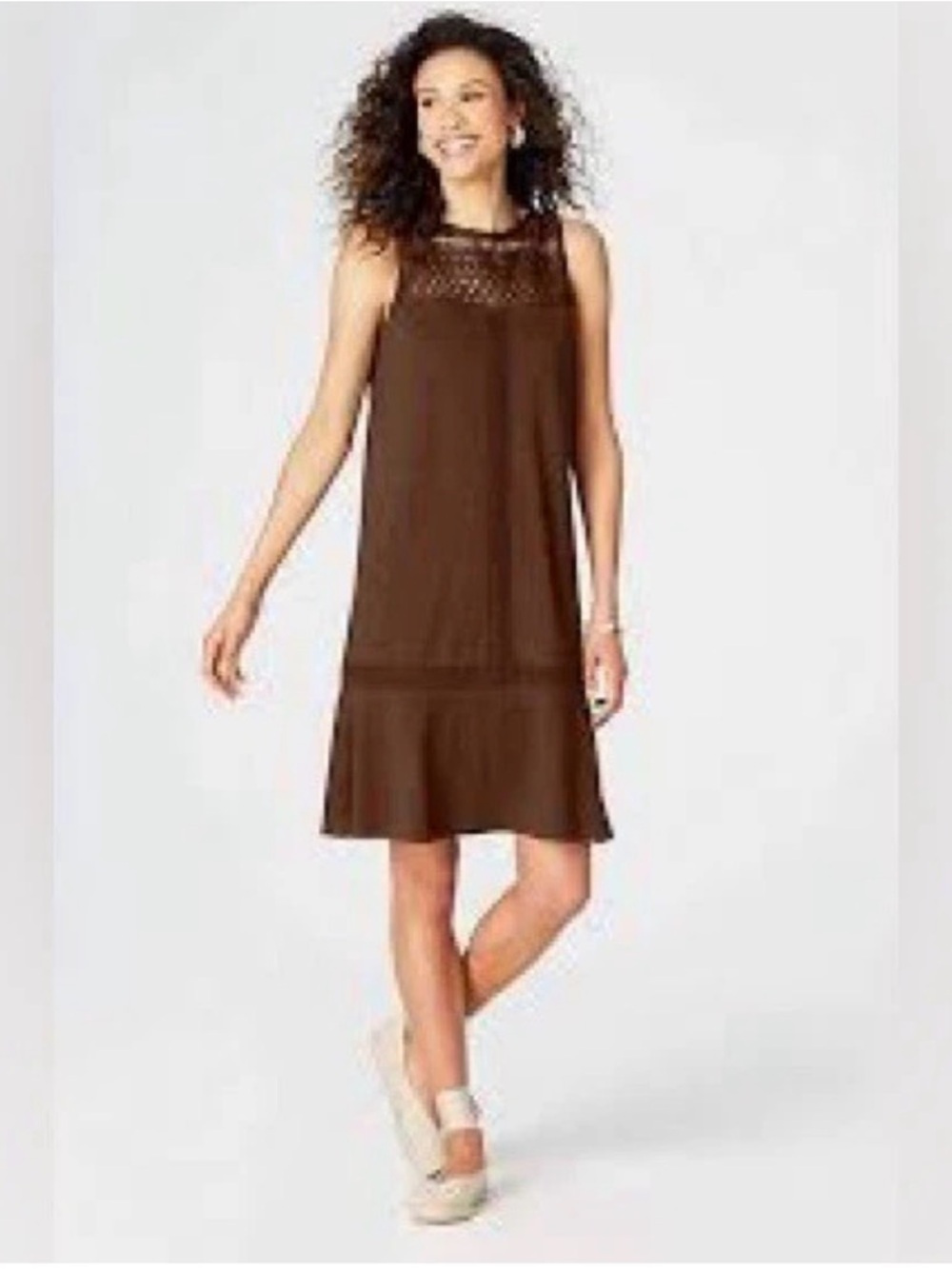 J. Jill - Gorgeous Crochet-Trimmed A-Line Dress - Kona  Women’s Size L Tall